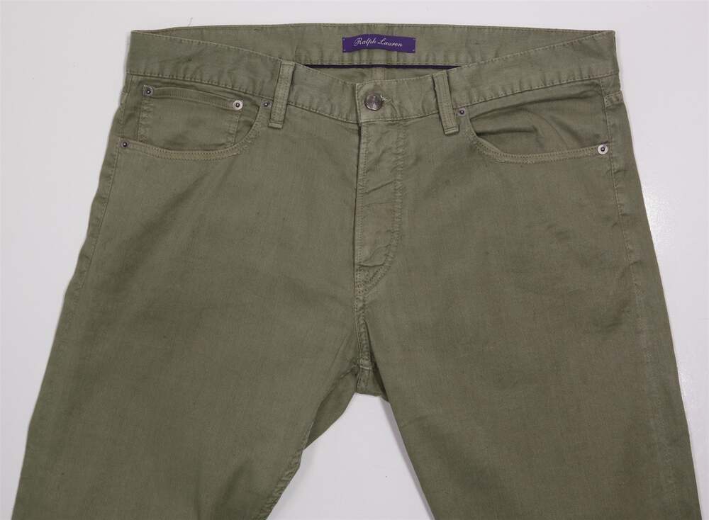Ralph Lauren Purple Label Green Slim Fit Cotton Linen 5-Pocket Pants 36 x 34